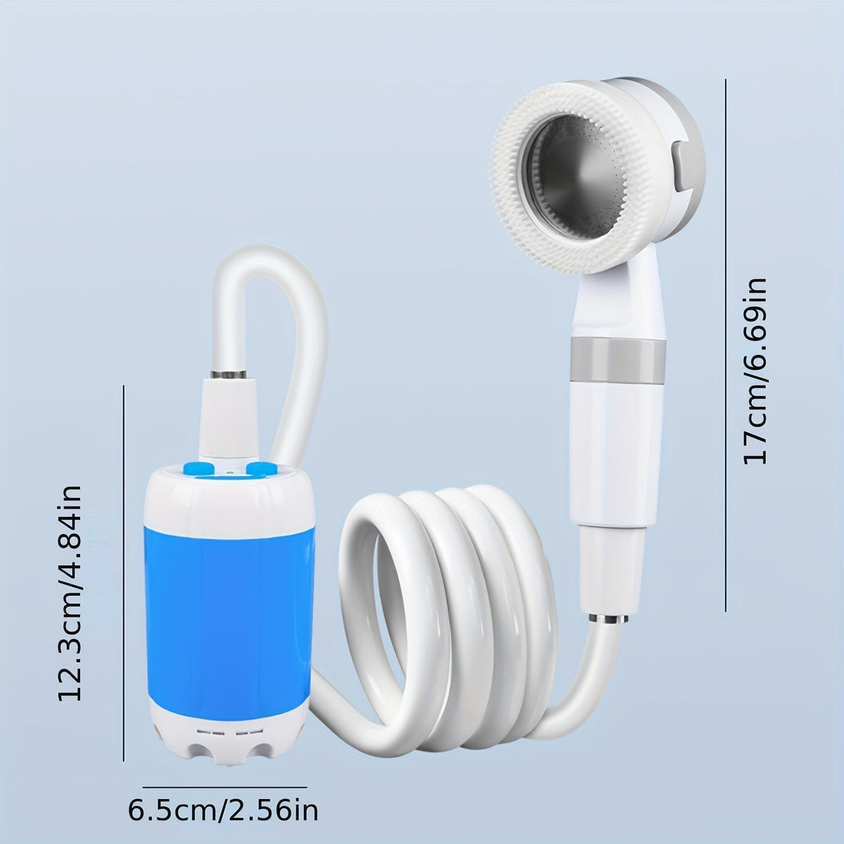 Doccia elettrica portatile blu con ricarica USB