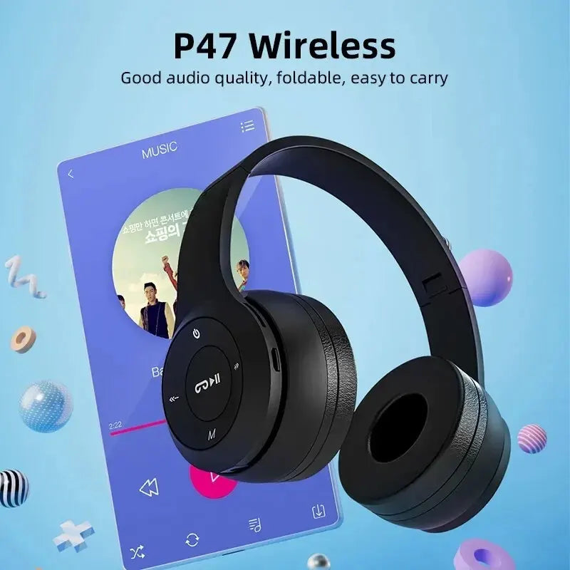 Cuffie Bluetooth pieghevoli per sport e gaming nere