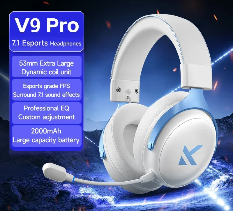 Cuffie gaming blu con connessione wireless e cablata