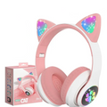 Cuffie Bluetooth rosa con orecchie da gatto luminose e microfono
