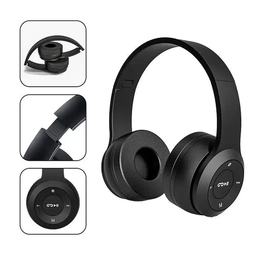 Cuffie Bluetooth pieghevoli per sport e gaming nere
