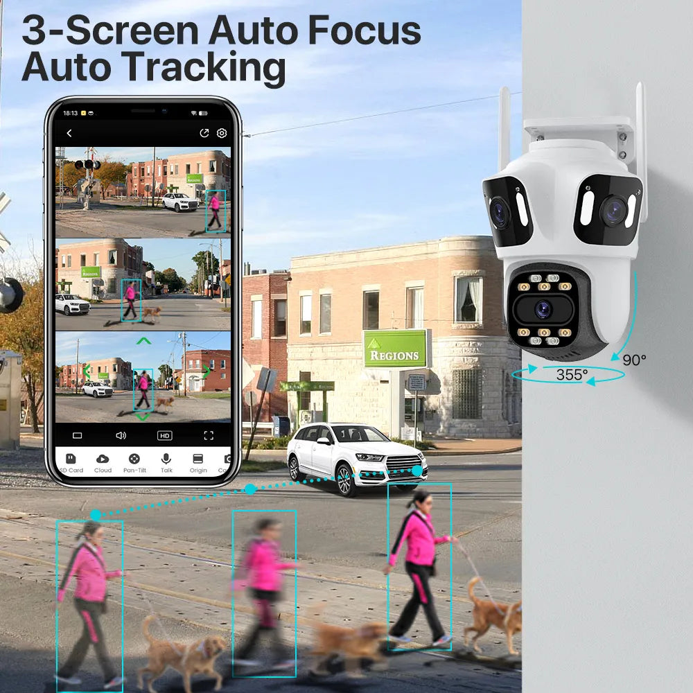 Telecamera Wi-Fi da esterno a 3 obiettivi 6K con inseguimento automatico