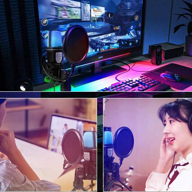 Microfono USB a condensatore cardioide con illuminazione RGB