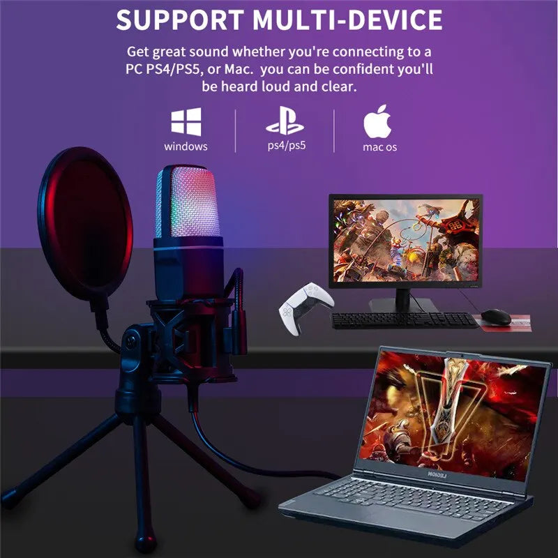 Microfono USB a condensatore cardioide con illuminazione RGB