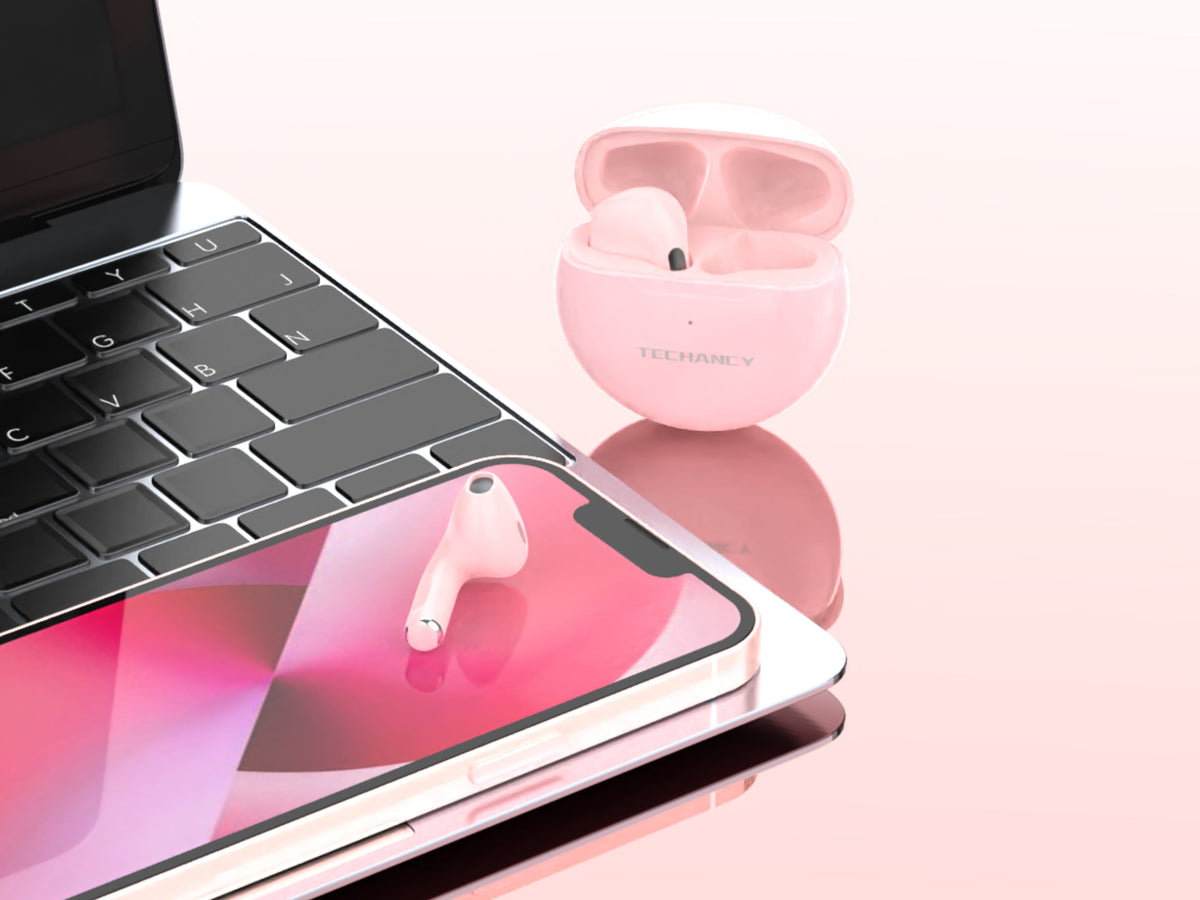Auricolari Bluetooth Techancy KP2702 rosa con custodia di ricarica