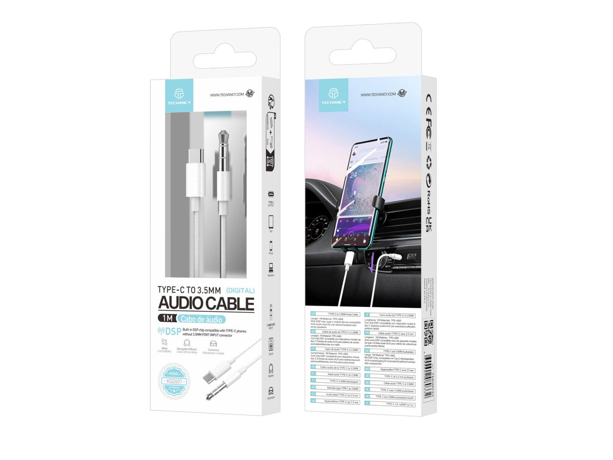 Cavo audio USB-C–jack 3,5 mm Techancy KQ2601 bianco da 1 m