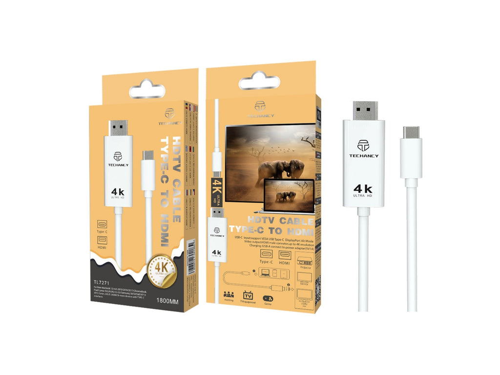 Cavo USB-C per schermi HDMI Techancy TL7271 nero, 1,8 m, 4K
