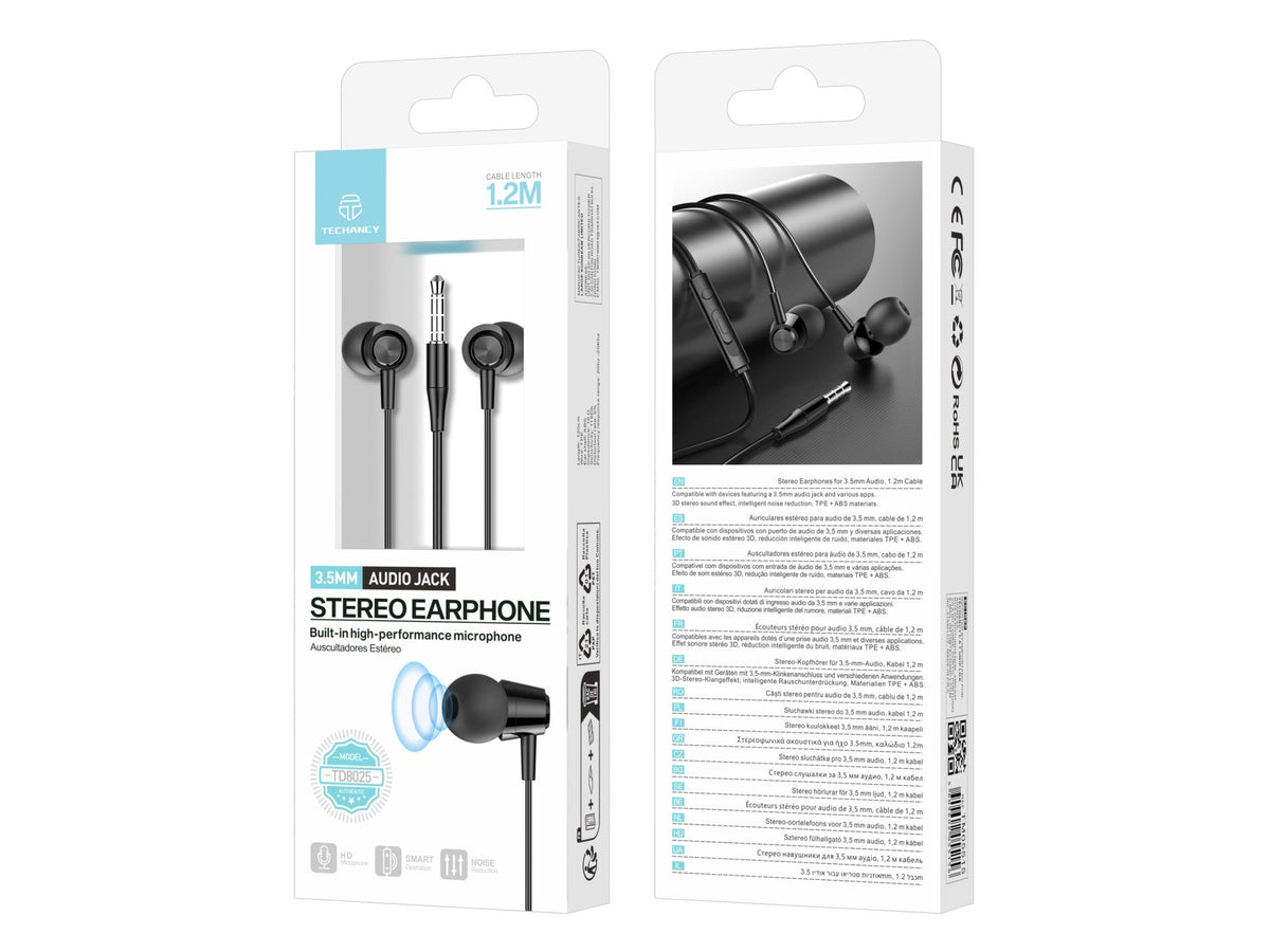 Auricolari Techancy TD8025 neri con microfono e jack 3,5 mm