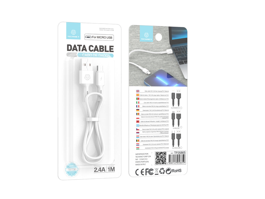 Cavo USB–Micro Techancy TB1738 bianco, 1 m, 2,4 A