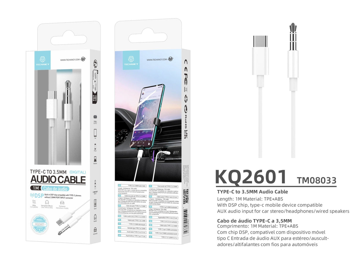 Cavo audio USB-C–jack 3,5 mm Techancy KQ2601 bianco da 1 m