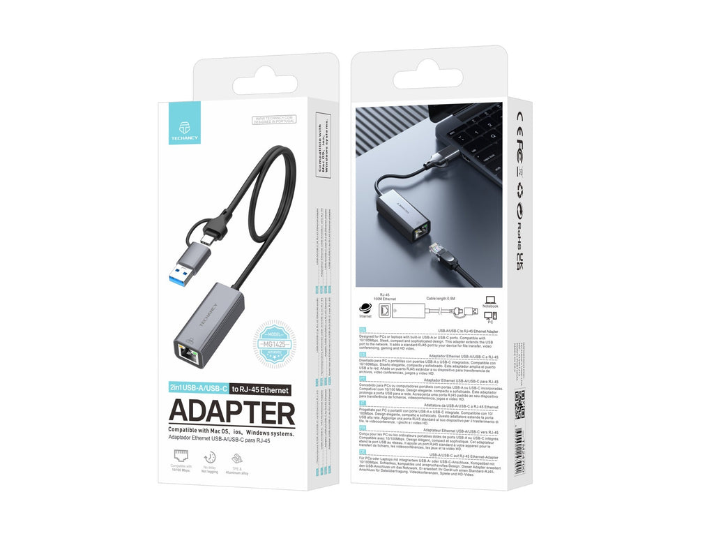 Adattatore Ethernet USB-A/USB-C–RJ45 Techancy MG1425 10/100 Mbps