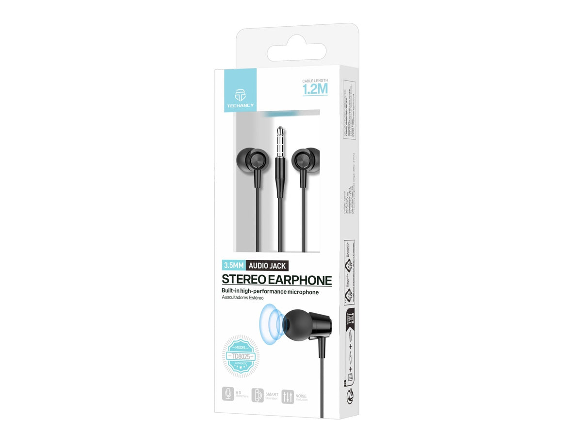Auricolari Techancy TD8025 neri con microfono e jack 3,5 mm