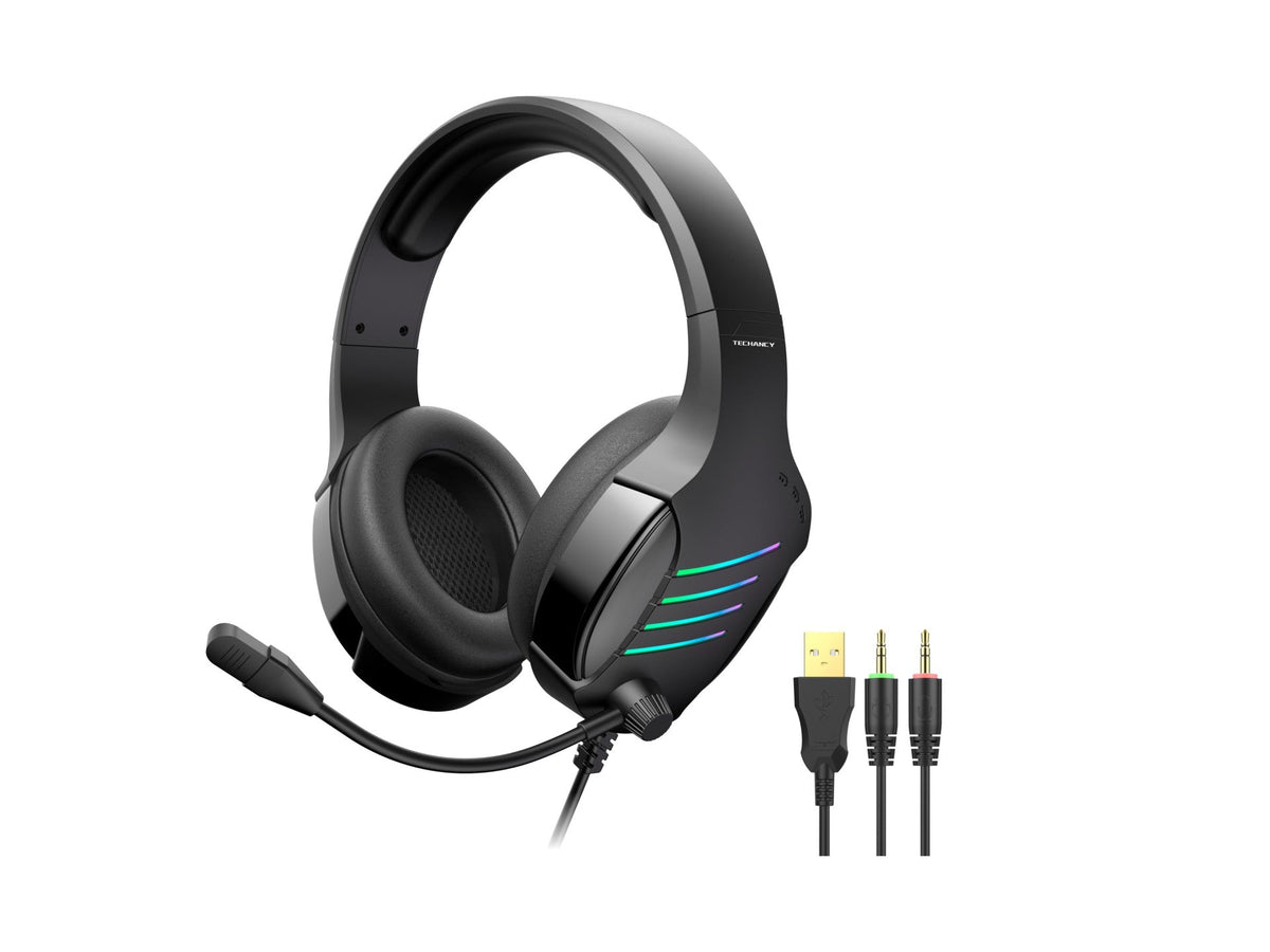 Cuffie gaming Techancy TH5230 RGB con microfono e jack 3,5 mm + USB