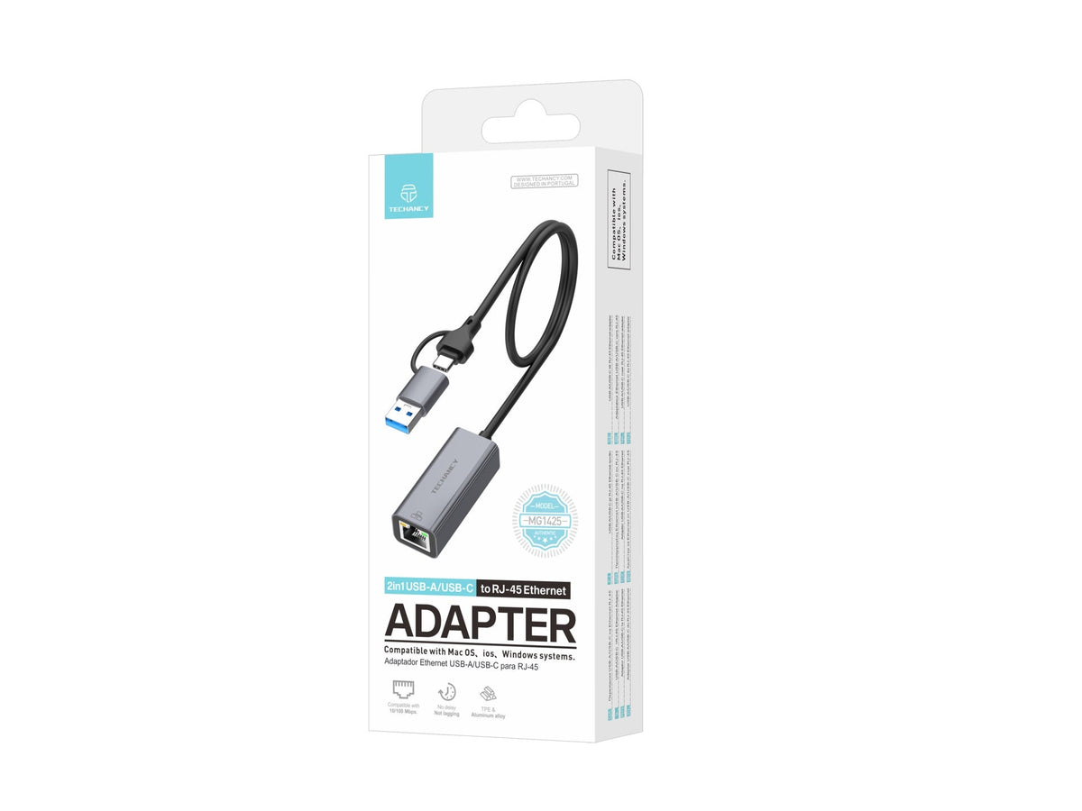 Adattatore Ethernet USB-A/USB-C–RJ45 Techancy MG1425 10/100 Mbps