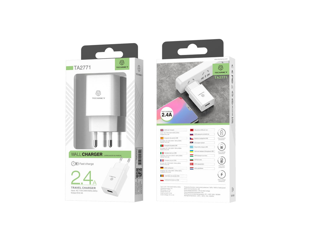 Caricabatterie da parete USB Techancy TA2771 bianco 5 V / 2,4 A