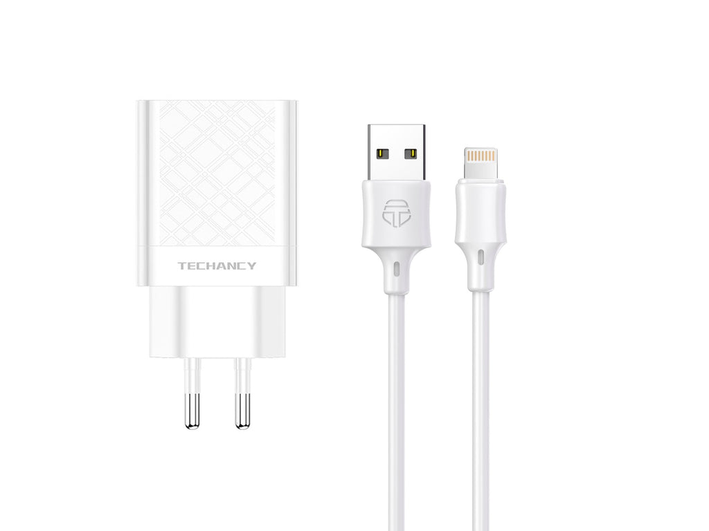 Caricabatterie doppio USB Techancy TA2759 bianco con cavo per iPhone da 1 m