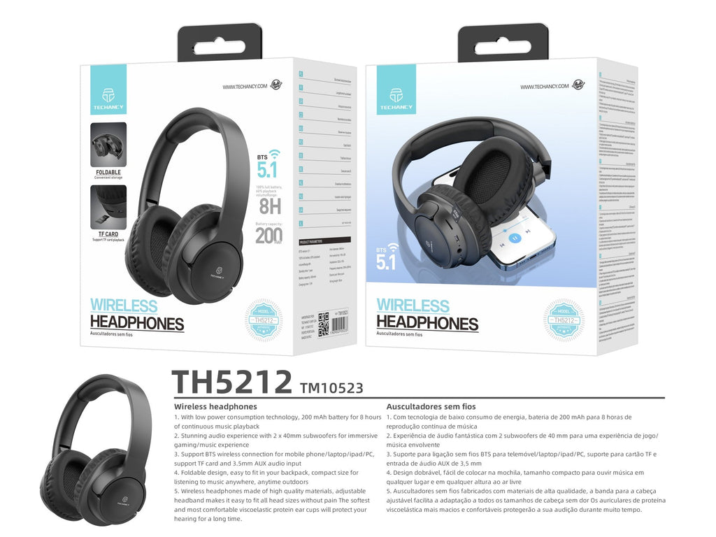 Cuffie Bluetooth pieghevoli Techancy TH5212 nere