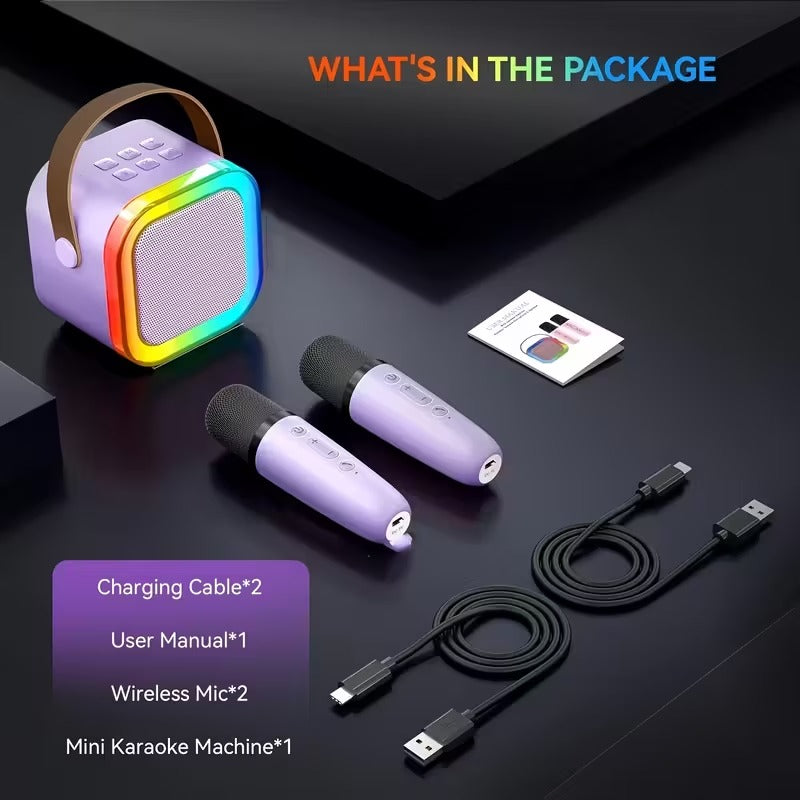 Mini sistema karaoke wireless viola con 2 microfoni