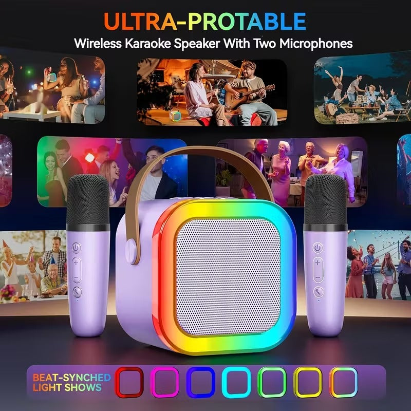 Mini sistema karaoke wireless viola con 2 microfoni