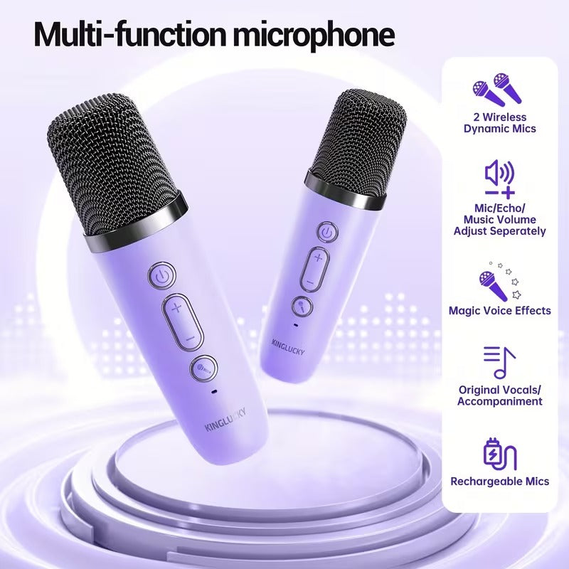 Mini sistema karaoke wireless viola con 2 microfoni
