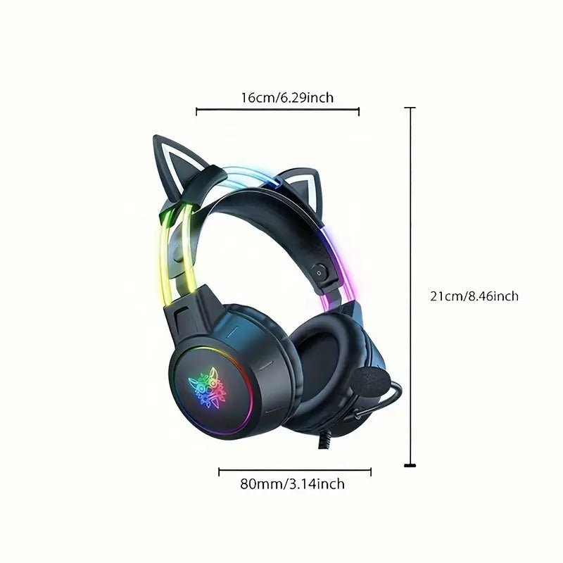 Cuffie gaming RGB con orecchie da gatto e microfono rimovibile