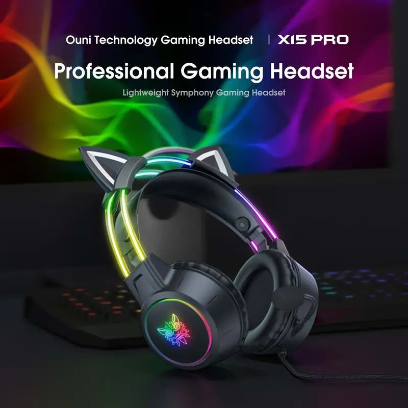 Cuffie gaming RGB con orecchie da gatto e microfono rimovibile