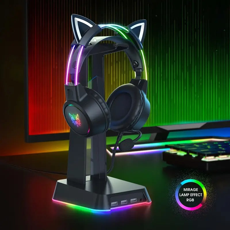 Cuffie gaming RGB con orecchie da gatto e microfono rimovibile