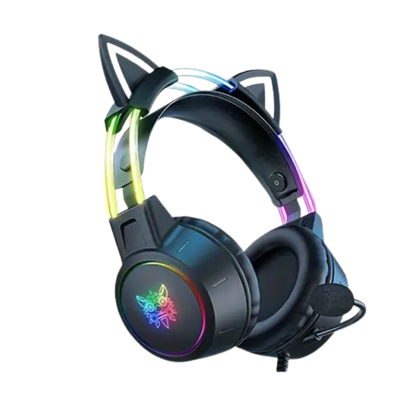 Cuffie gaming RGB con orecchie da gatto e microfono rimovibile