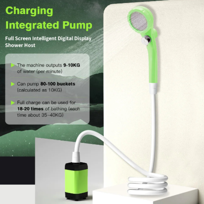 Doccia portatile verde con display digitale e batteria da 6000 mAh
