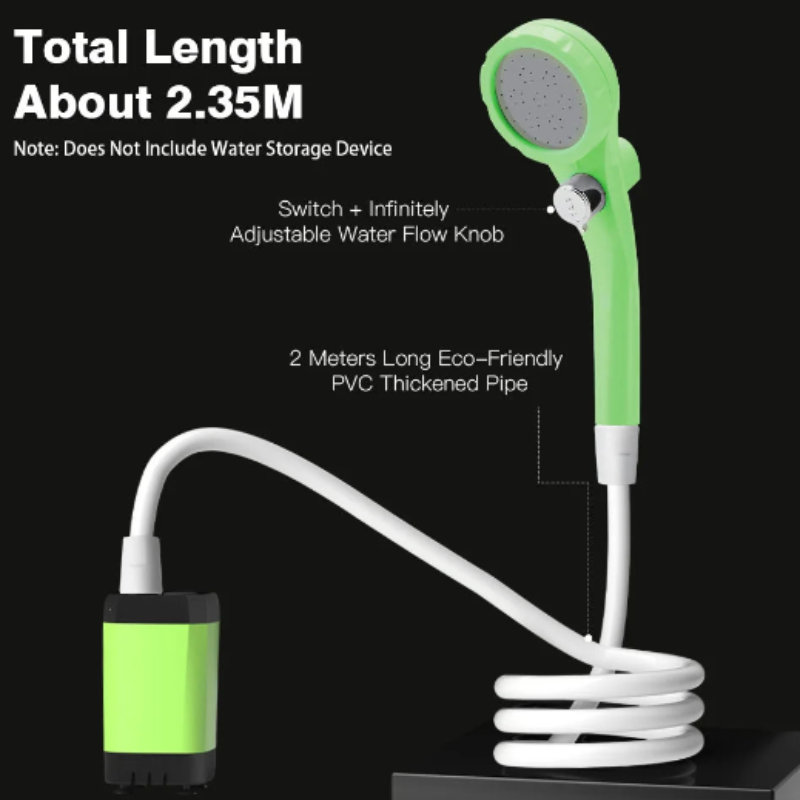 Doccia portatile verde con display digitale e batteria da 6000 mAh